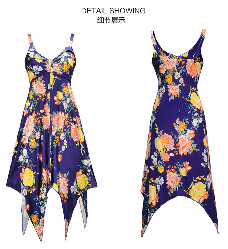 SZ60142-2 Beach Sundress Stretch Dress Asymmetric Spaghetti Strap Dovetail Dress